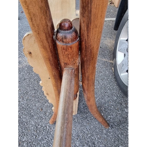 1015 - An old pine towel airer; together with a small pine hanging wall shelf.