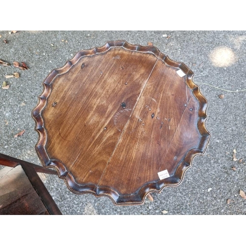 1016 - An antique mahogany work table, 34cm wide x 84cm high; together with an antique mahogany piecrust tr... 