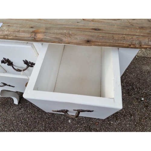 1031 - A white painted chest of drawers, having pine top, 80cm wide x 44cm deep x 80cm high.... 