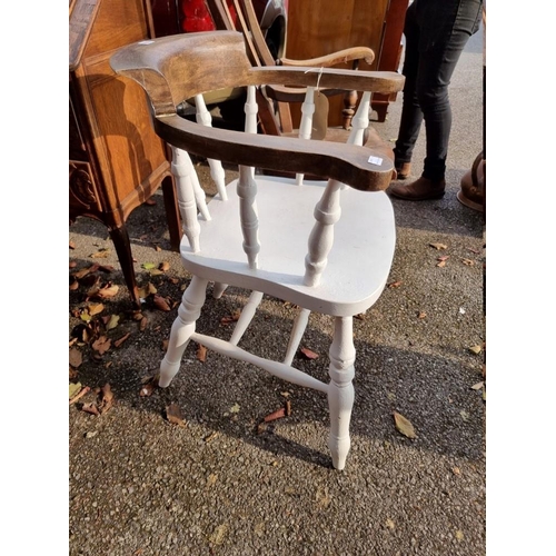 1037 - A white painted captain's style armchair.