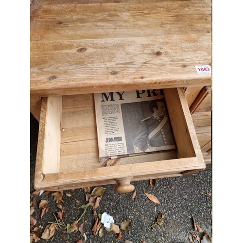 1043 - An old pine dresser and rack, 92cm wide x 46cm deep x 198cm high.