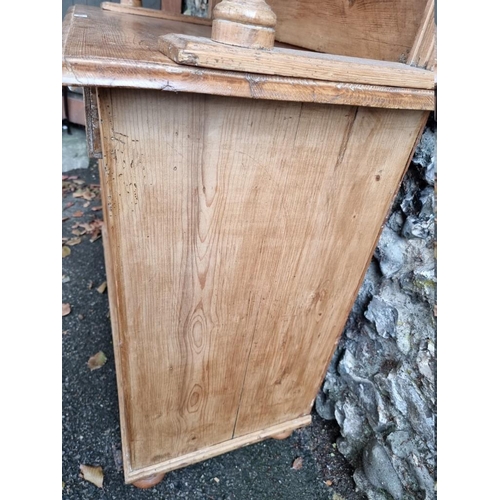 1044 - A Victorian carved pine bookcase cabinet, 110cm wide x 49cm deep x 215cm high.