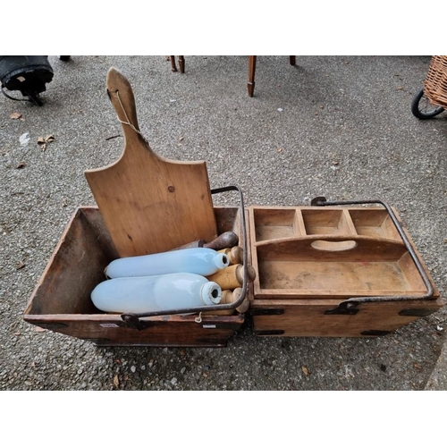 1052 - Two wooden trugs; together with a small quantity of kitchenalia.