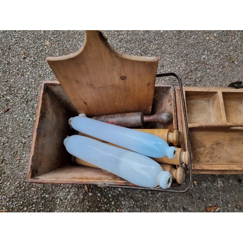 1052 - Two wooden trugs; together with a small quantity of kitchenalia.