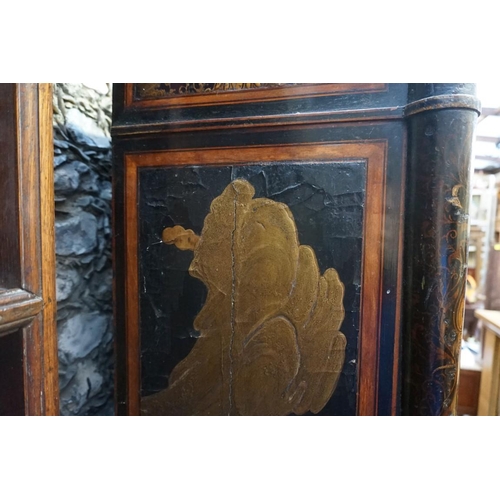 1077 - A Regency ebonized and gilt chinoiserie lacquered side cabinet, 121cm wide, (a.f.).... 