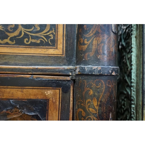 1077 - A Regency ebonized and gilt chinoiserie lacquered side cabinet, 121cm wide, (a.f.).... 