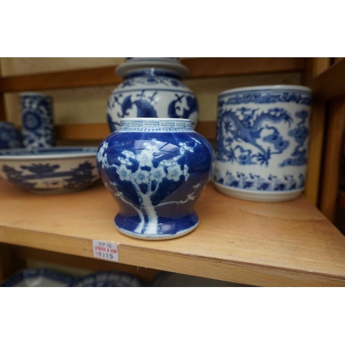 1115 - A collection of Chinese and Japanese blue and white ceramics, largest 25cm. (16)... 