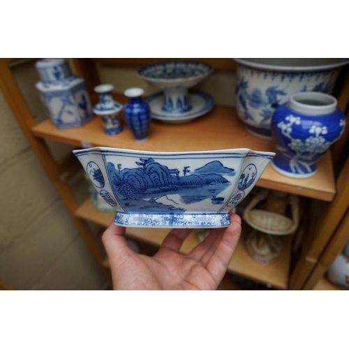 1115 - A collection of Chinese and Japanese blue and white ceramics, largest 25cm. (16)... 