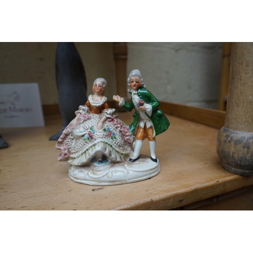 1116 - A pair of Royal Dux figures, 27.5cm high; together with two Victorian Staffordshire pottery figure g... 