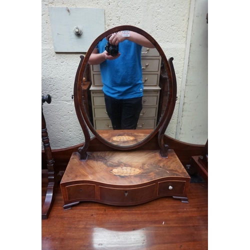 1125 - Three George III mahogany box base toilet mirrors, two with bone handles; together with another 19th... 