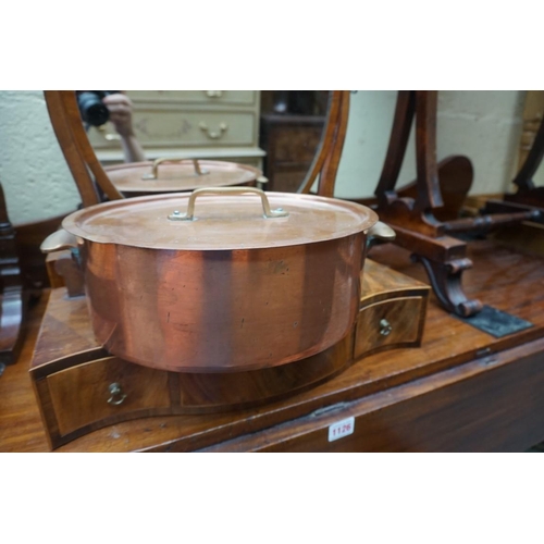 1127 - A collection of copper saucepans and similar. 