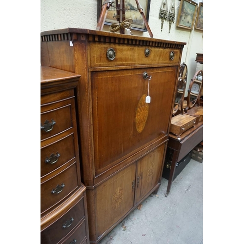 1129 - A 19th century French mahogany and inlaid secretaire a abattant, 93cm wide. ... 