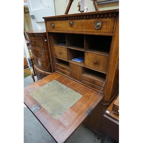 1129 - A 19th century French mahogany and inlaid secretaire a abattant, 93cm wide. ... 