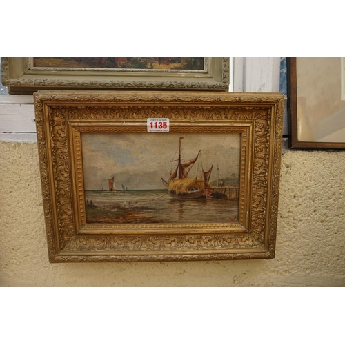 1135 - *Lunn, late 19th century, a moored hay barge, signed and indistinctly dated, oil on board, 13.5... 