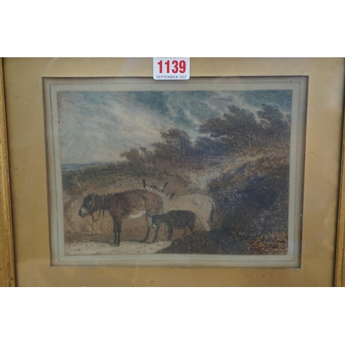 1139 - R * Davis, donkeys at rest, indistinctly signed and dated 18?0, watercolour, 15 x 20.5cm. ... 