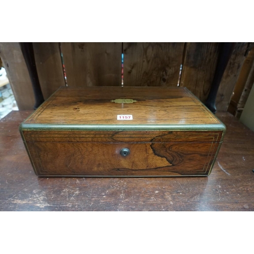 1157 - A 19th century rosewood and brass bound writing slope, 40.5cm wide.