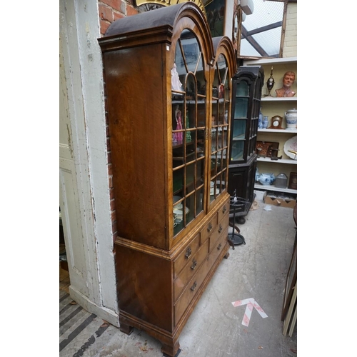 1177 - A good 1930s, 18th century style, walnut double dome top bookcase, 123cm wide.