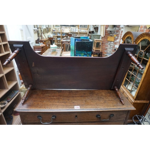 1184 - An old mahogany bed tray, on turned legs, 73cm wide. 