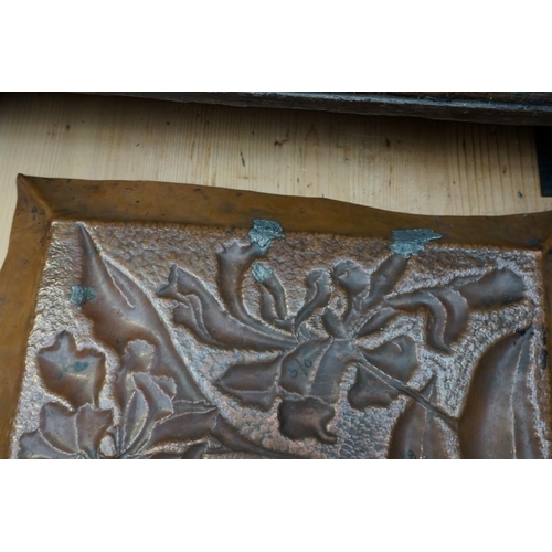 1226 - A Newlyn style copper rectangular tray, 54cm wide; and two others. (3) 