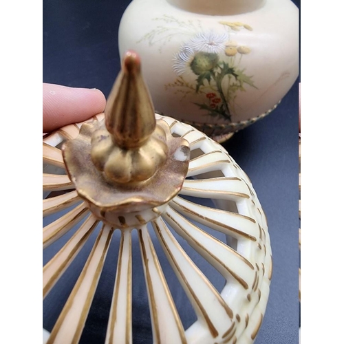 1260 - A Royal Worcester blush ivory pot pourri vase and pierced cover, circa 1907, shape no. 1286, with in... 