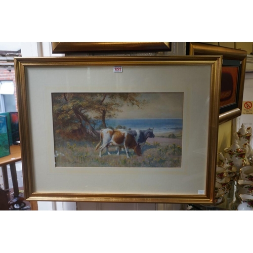 1272 - Edwin Bottomley, cattle in a coastal meadow, signed and dated 1921, watercolour and gouache, 29... 