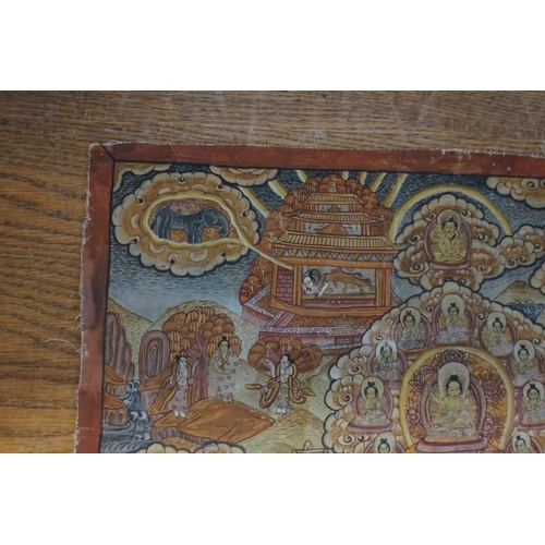 1281 - A Sino-Tibetan thangka, painted with figures in an extensive landscape, 48 x 37cm. ... 