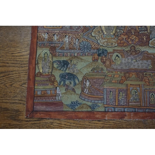 1281 - A Sino-Tibetan thangka, painted with figures in an extensive landscape, 48 x 37cm. ... 