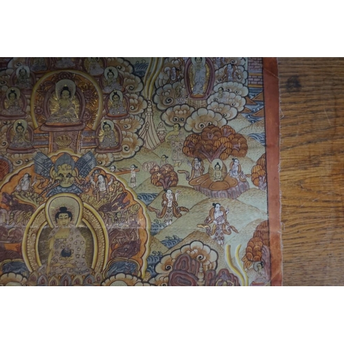 1281 - A Sino-Tibetan thangka, painted with figures in an extensive landscape, 48 x 37cm. ... 