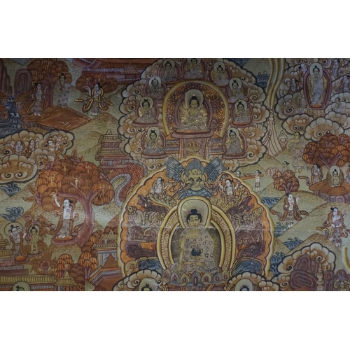 1281 - A Sino-Tibetan thangka, painted with figures in an extensive landscape, 48 x 37cm. ... 