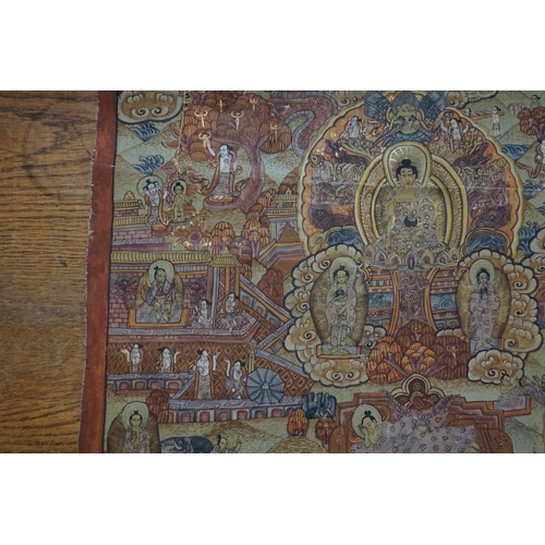 1281 - A Sino-Tibetan thangka, painted with figures in an extensive landscape, 48 x 37cm. ... 