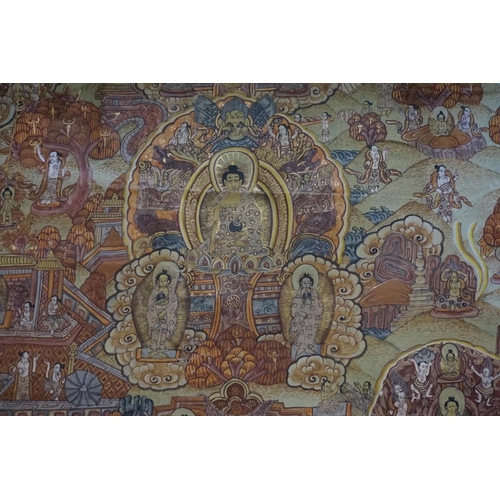 1281 - A Sino-Tibetan thangka, painted with figures in an extensive landscape, 48 x 37cm. ... 