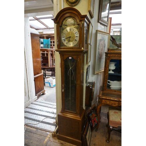 1286 - A good reproduction walnut longcase clock, the 10in arched dial inscribed 'Canham, London', 198cm hi... 