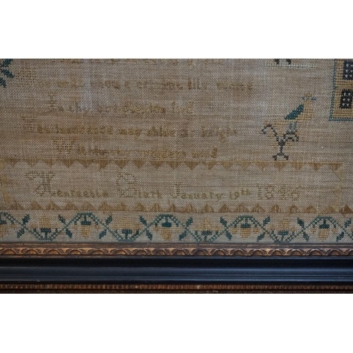 1293 - A Victorian needlework verse sampler, by Henreetta Clark, January 19th 1846, 45.5 x 47cm. ... 