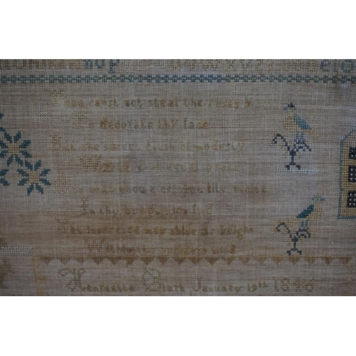 1293 - A Victorian needlework verse sampler, by Henreetta Clark, January 19th 1846, 45.5 x 47cm. ... 