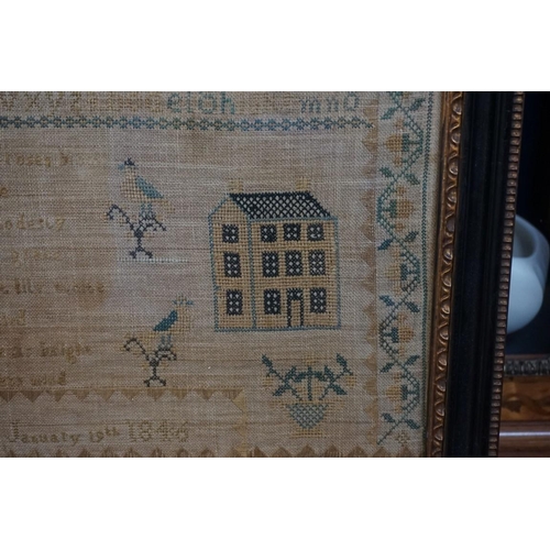 1293 - A Victorian needlework verse sampler, by Henreetta Clark, January 19th 1846, 45.5 x 47cm. ... 