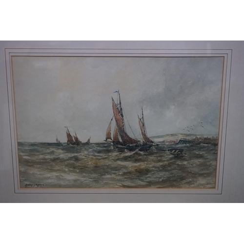 1294 - Aubrey Ramus, 'Fishing Boats Offshore', signed, titled on label verso, watercolour, 25 x 37cm.... 