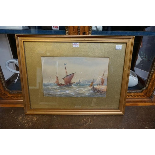 1296 - R Thomas, fishing boats off a shoreline, a pair, signed, watercolour, 17.5 x 27.5cm. (2)... 