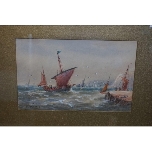 1296 - R Thomas, fishing boats off a shoreline, a pair, signed, watercolour, 17.5 x 27.5cm. (2)... 