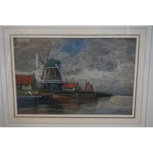 1297 - F J Aldridge, Dutch river scenes, a pair, each signed, pastel, 18.5 x 28cm. (2)