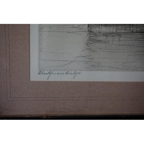 1298 - E Davenport?, 'Blackfriars Bridge', indistinctly signed, etching, pl.15.5 x 24cm; together with thre... 