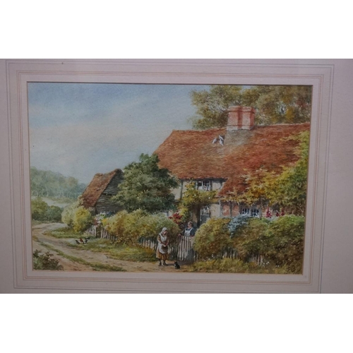 1325 - Manner of Helen Allingham, figures by a country cottage, initialled, watercolour, 23 x 33.5cm. ... 