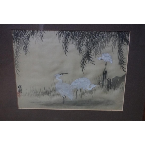 1328 - Japanese School, storks and cranes in a landscape, a pair, watercolour, 19.5 x 25.5cm; together with... 