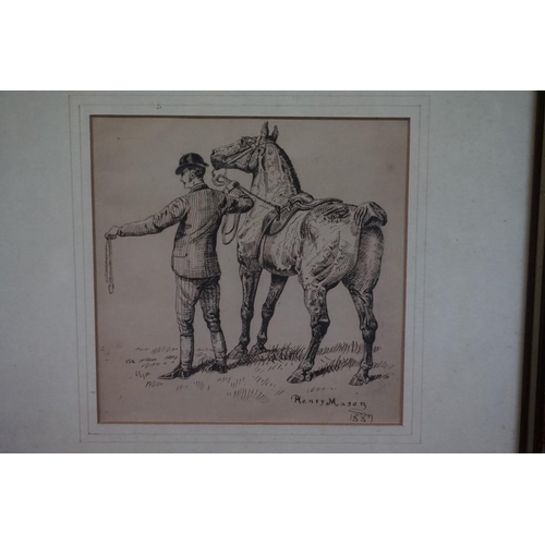 1336 - Henry Mason, horse and groom, signed and dated 1881, pen and ink, 18.5 x 18.5cm.... 