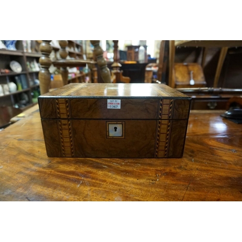 1367 - A Victorian figured walnut writing slope, 30cm wide; together with another Victorian rosewood work b... 