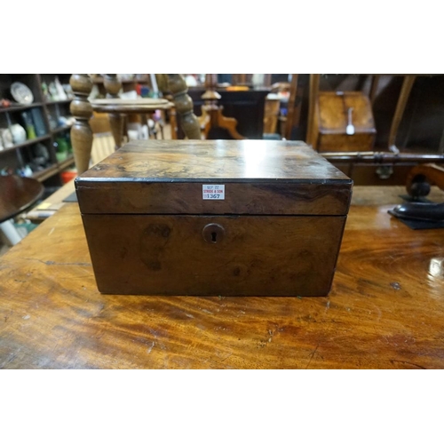 1367 - A Victorian figured walnut writing slope, 30cm wide; together with another Victorian rosewood work b... 