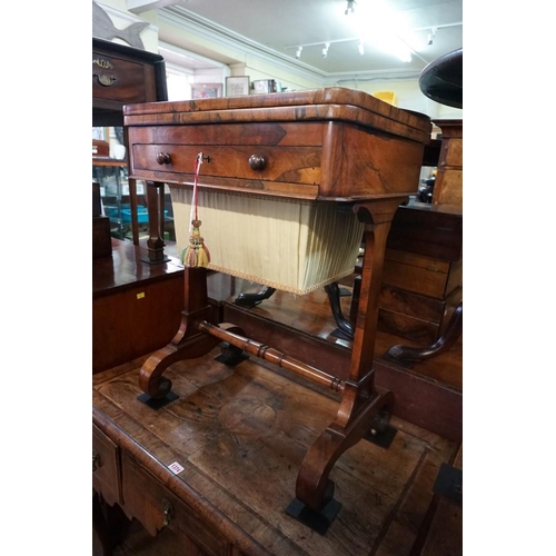 1375 - A Victorian rosewood combination games work table, the foldover top with chequerboard inlay, 78... 