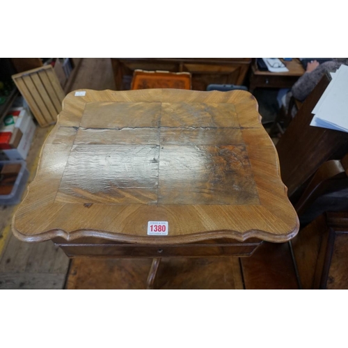 1380 - A 19th century Continental walnut tripod work table, 47.5cm wide.  