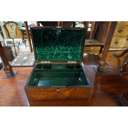 1384 - A 19th century rosewood and brass strung toilet box, with Bramah lock and brass countersunk han... 