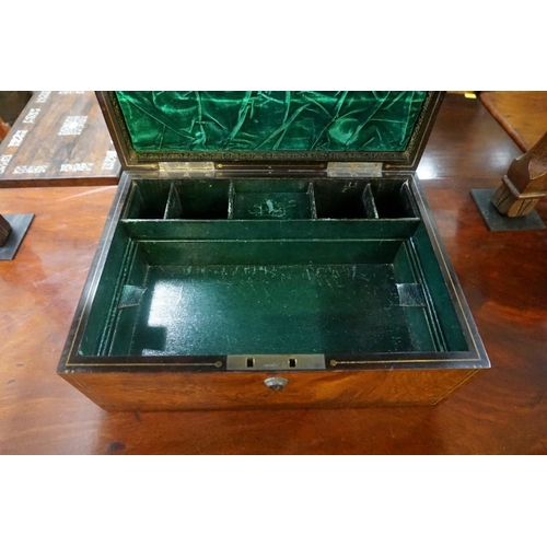 1384 - A 19th century rosewood and brass strung toilet box, with Bramah lock and brass countersunk han... 