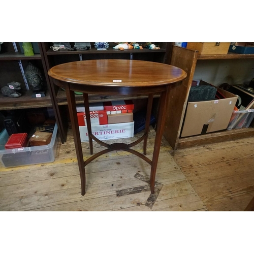 1391 - An Edwardian mahogany, line inlaid and satinwood crossbanded oval occasional table, 66cm wide; toget... 